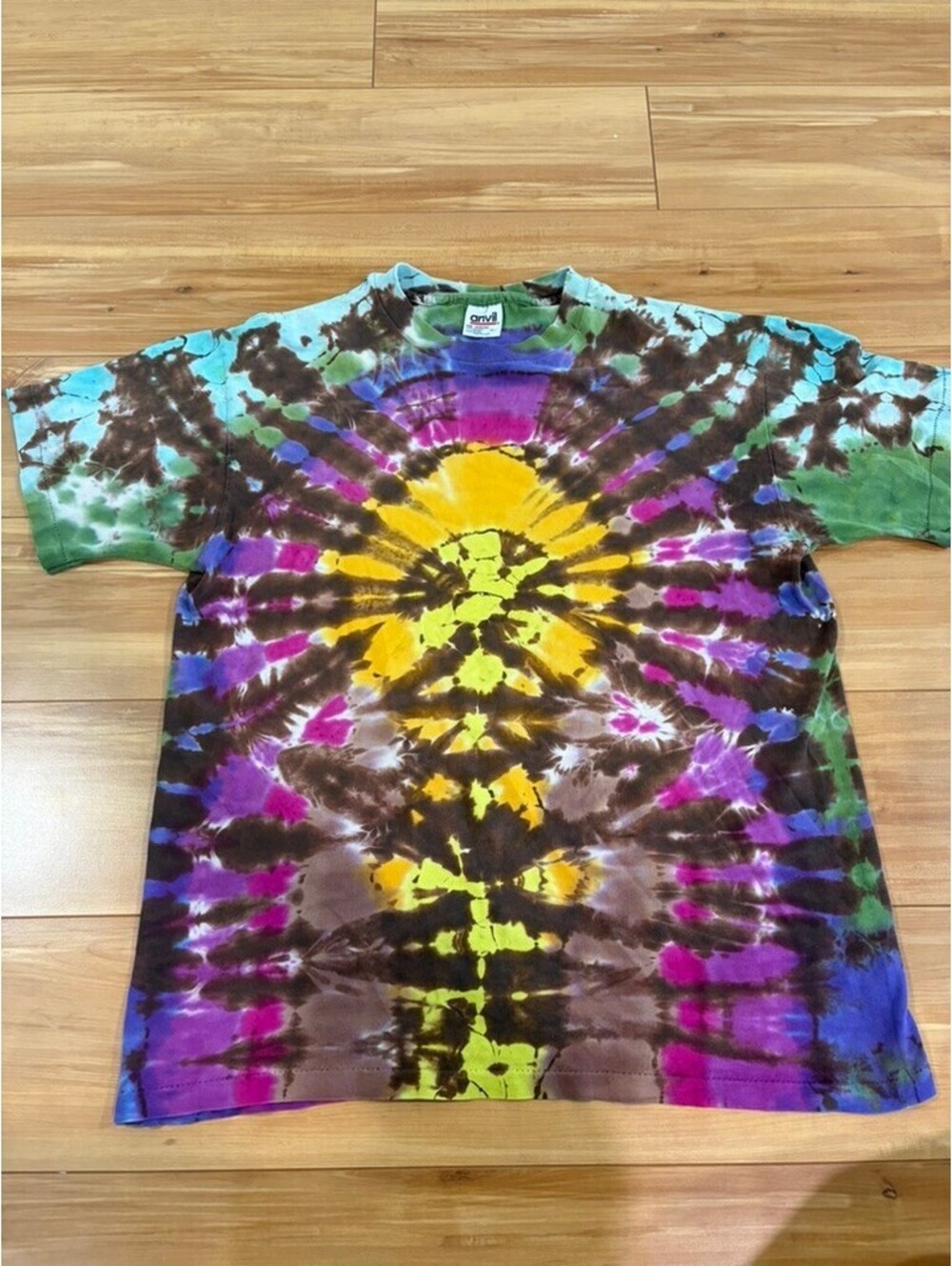 Vintage 90s All Over Tie Dye Spiral T-Shirt - Anvil Single Stitch Large